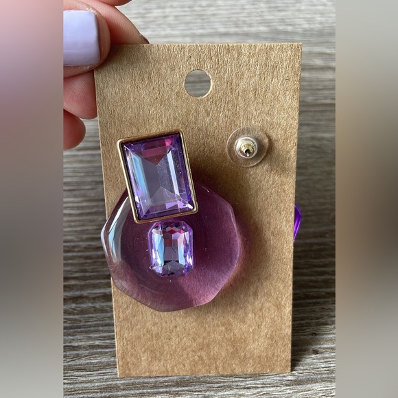 Purple clear earrings A335 - Picture 4 of 4
